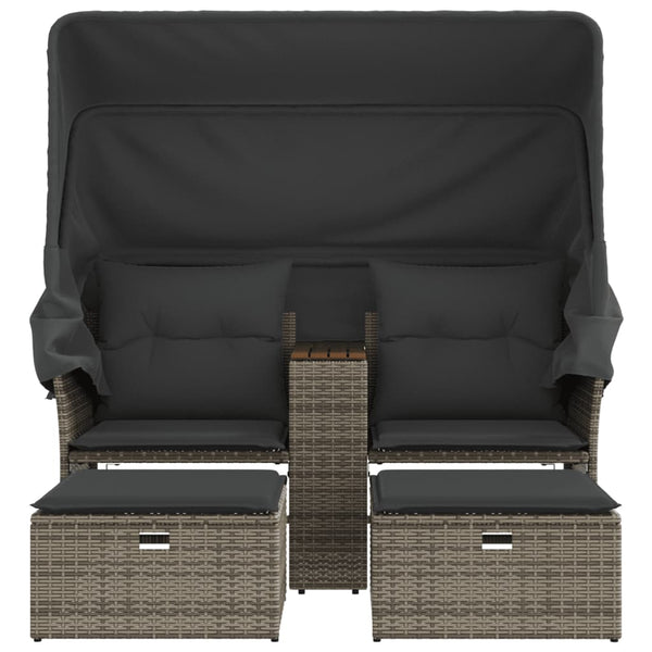 Gartensofa 2-Sitzer mit Dach & Hockern, Grau