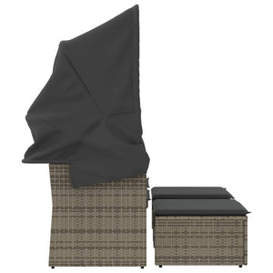 Gartensofa 2-Sitzer mit Dach & Hockern, Grau