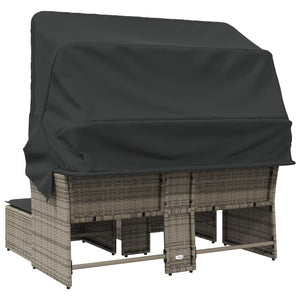 Gartensofa 2-Sitzer mit Dach & Hockern, Grau
