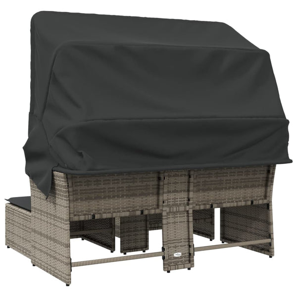 Gartensofa 2-Sitzer mit Dach & Hockern, Grau