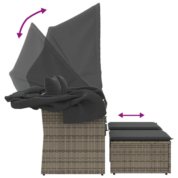 Gartensofa 2-Sitzer mit Dach & Hockern, Grau