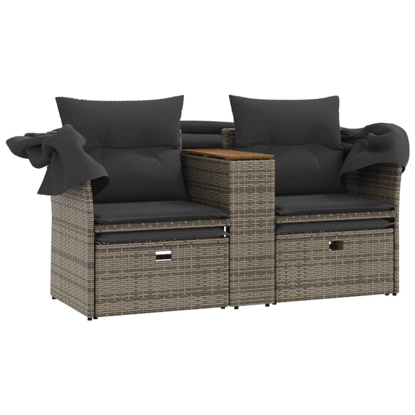 Gartensofa 2-Sitzer mit Dach & Hockern, Grau