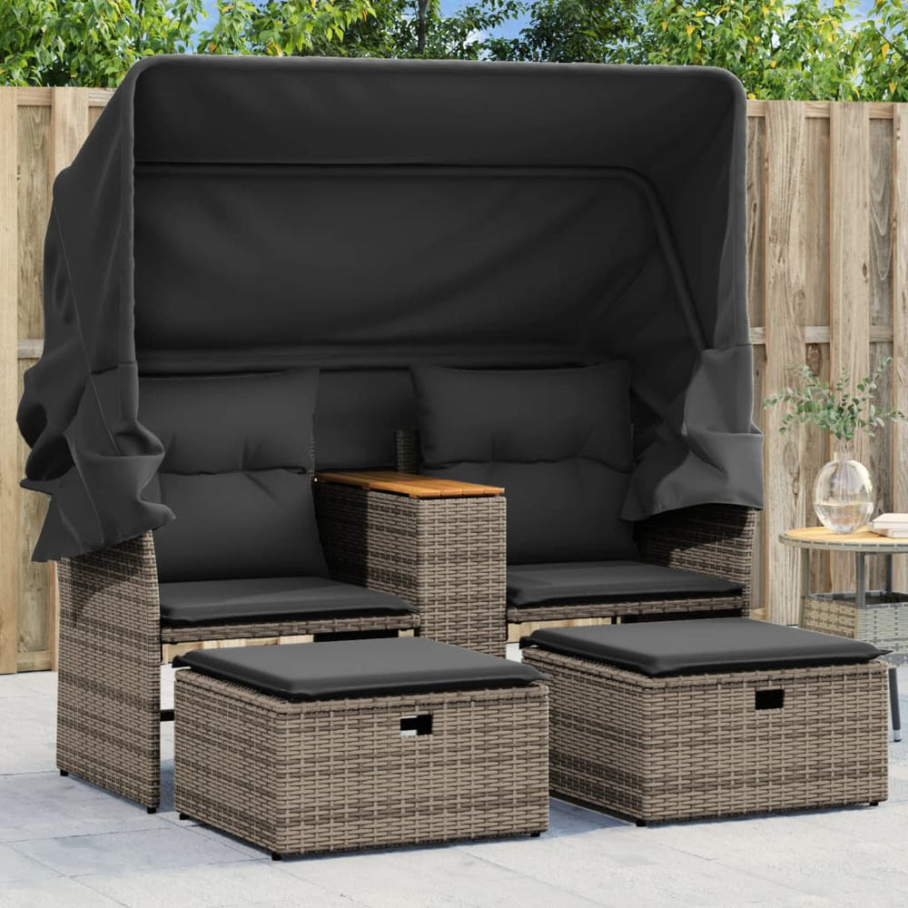 Gartensofa 2-Sitzer mit Dach & Hockern, Grau