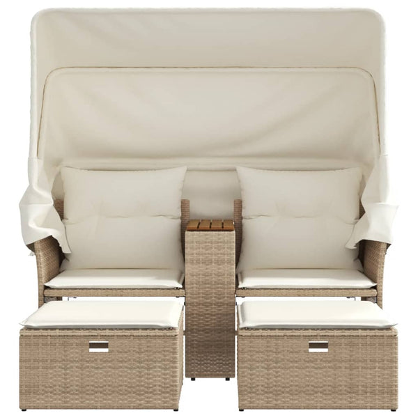 vidaXL Canapé de jardin 2 places avec toit et poufs en résine tressée beige