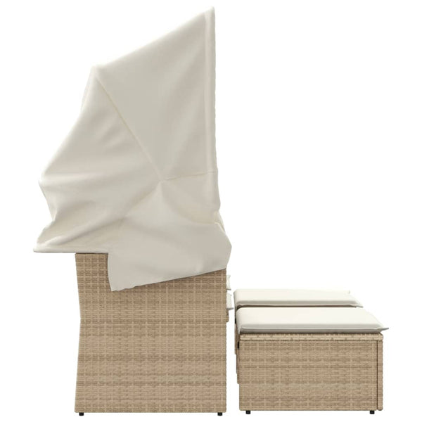 vidaXL Canapé de jardin 2 places avec toit et poufs en résine tressée beige
