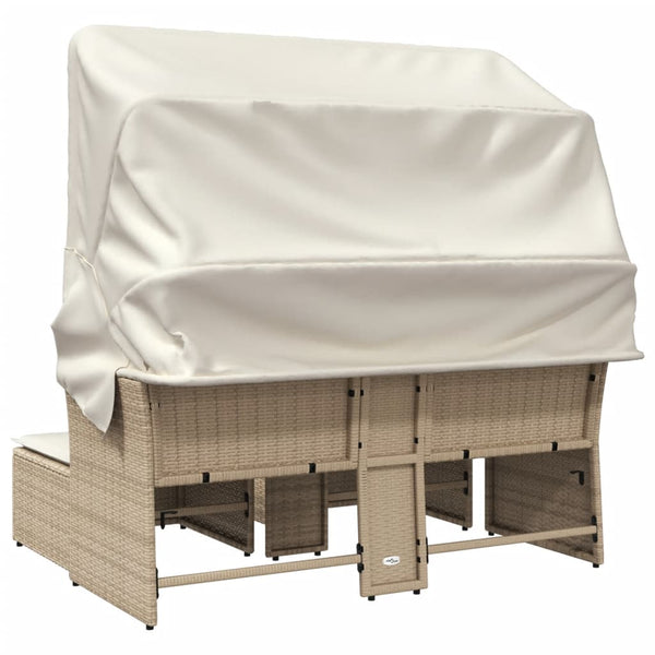 vidaXL Canapé de jardin 2 places avec toit et poufs en résine tressée beige