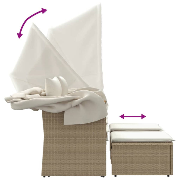 vidaXL Canapé de jardin 2 places avec toit et poufs en résine tressée beige
