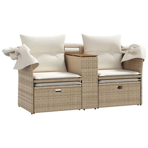 vidaXL Canapé de jardin 2 places avec toit et poufs en résine tressée beige