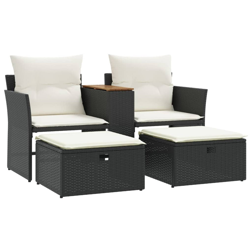 2-Sitzer Gartensofa mit Hockern, Schwarz