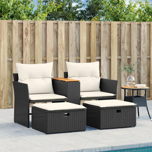 2-Sitzer Gartensofa mit Hockern, Schwarz