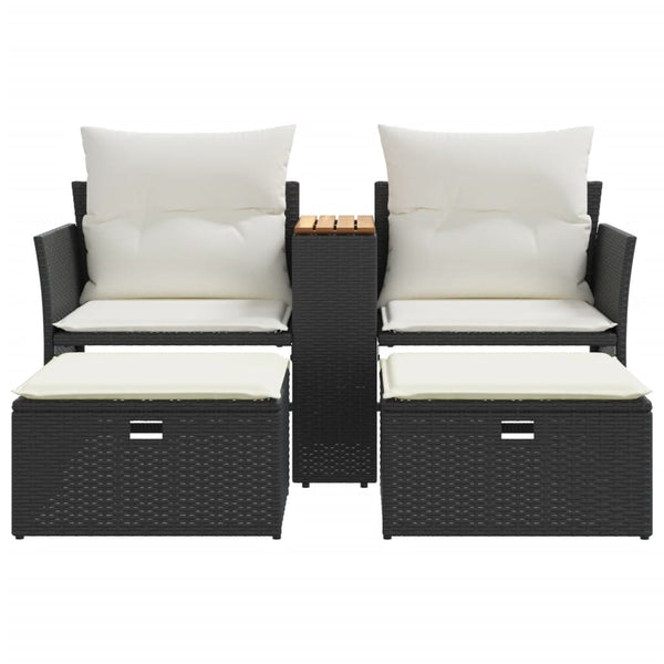 2-Sitzer Gartensofa mit Hockern, Schwarz