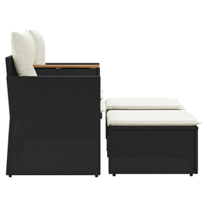 2-Sitzer Gartensofa mit Hockern, Schwarz