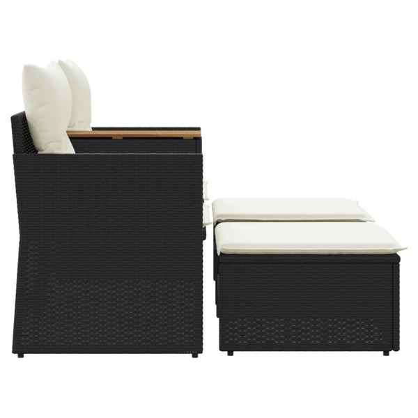 2-Sitzer Gartensofa mit Hockern, Schwarz