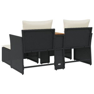 2-Sitzer Gartensofa mit Hockern, Schwarz