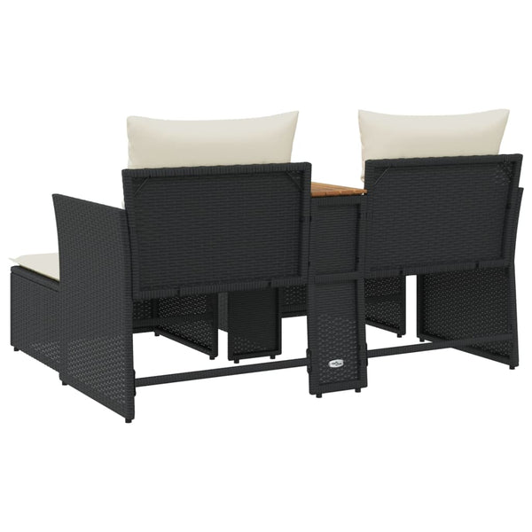 2-Sitzer Gartensofa mit Hockern, Schwarz