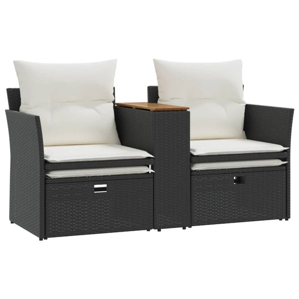 2-Sitzer Gartensofa mit Hockern, Schwarz