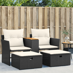 2-Sitzer Gartensofa mit Hockern, Schwarz