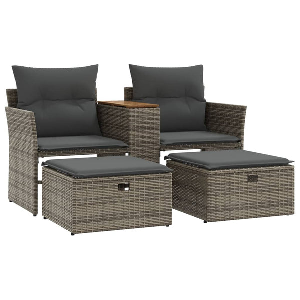 Gartensofa 2-Sitzer mit Hockern Grau Rattan