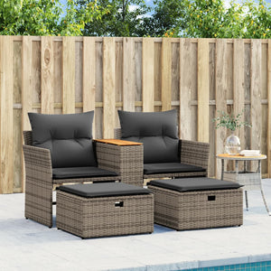 Gartensofa 2-Sitzer mit Hockern Grau Rattan