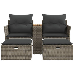 Gartensofa 2-Sitzer mit Hockern Grau Rattan