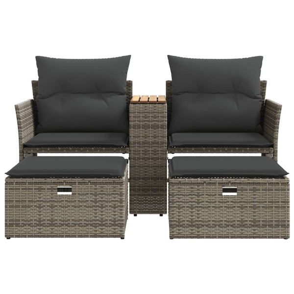 Gartensofa 2-Sitzer mit Hockern Grau Rattan