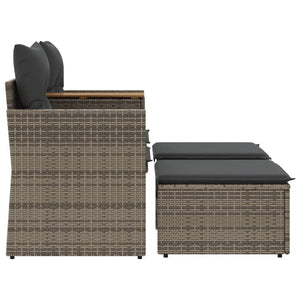Gartensofa 2-Sitzer mit Hockern Grau Rattan