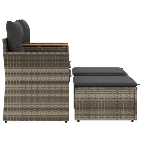 Gartensofa 2-Sitzer mit Hockern Grau Rattan