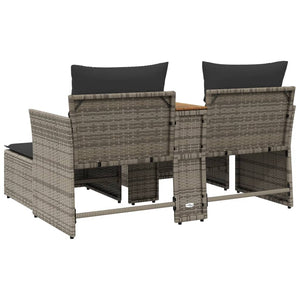 Gartensofa 2-Sitzer mit Hockern Grau Rattan