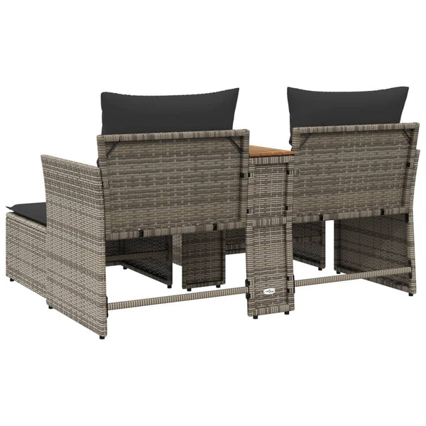 Gartensofa 2-Sitzer mit Hockern Grau Rattan