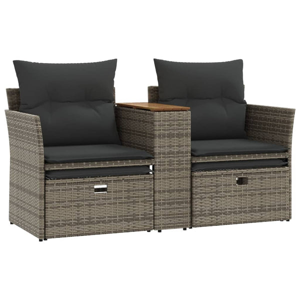 Gartensofa 2-Sitzer mit Hockern Grau Rattan