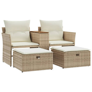 vidaXL 2-Seater Garden Sofa with Stools Beige Poly Rattan