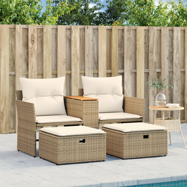 vidaXL 2-Seater Garden Sofa with Stools Beige Poly Rattan