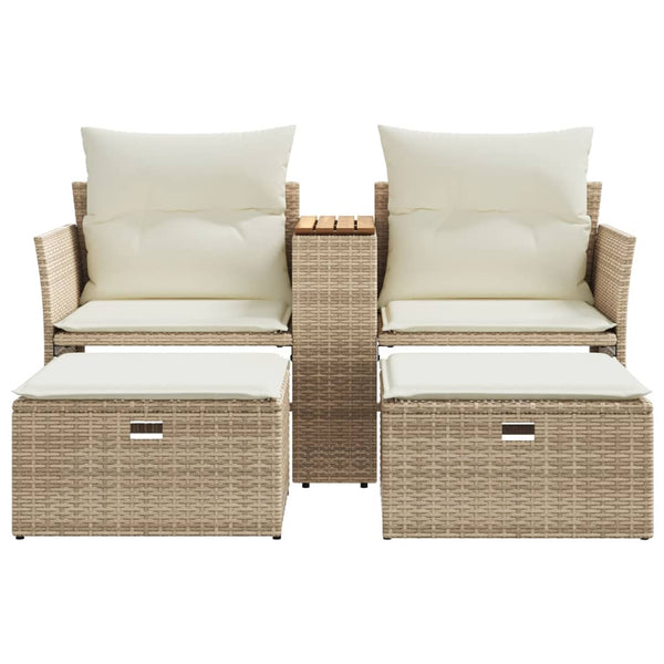 vidaXL 2-Seater Garden Sofa with Stools Beige Poly Rattan