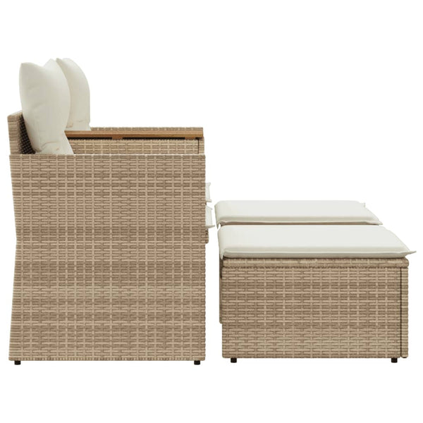 vidaXL 2-Seater Garden Sofa with Stools Beige Poly Rattan
