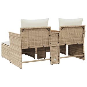 vidaXL 2-Seater Garden Sofa with Stools Beige Poly Rattan