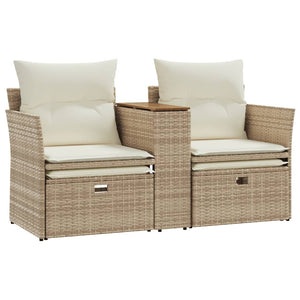 vidaXL 2-Seater Garden Sofa with Stools Beige Poly Rattan