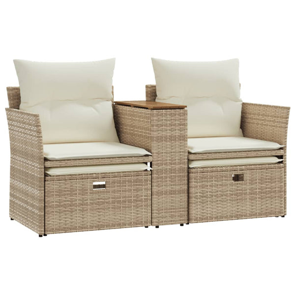 vidaXL 2-Seater Garden Sofa with Stools Beige Poly Rattan
