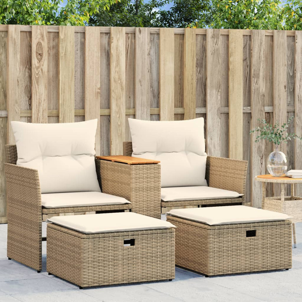 vidaXL 2-Seater Garden Sofa with Stools Beige Poly Rattan