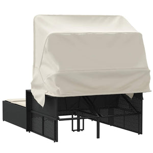 Doppel Sonnenliege mit Dach Schwarz Poly Rattan