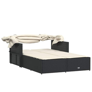 Doppel Sonnenliege mit Dach Schwarz Poly Rattan