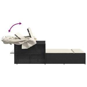 Doppel Sonnenliege mit Dach Schwarz Poly Rattan