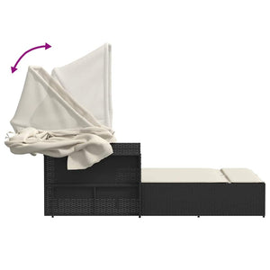 Doppel Sonnenliege mit Dach Schwarz Poly Rattan