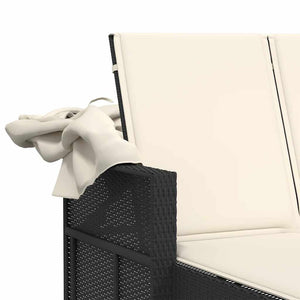 Doppel Sonnenliege mit Dach Schwarz Poly Rattan