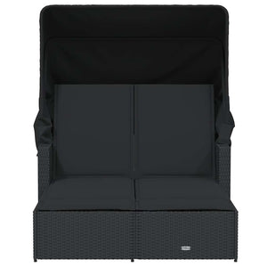 Doppel Sonnenliege mit Dach Schwarz Poly Rattan