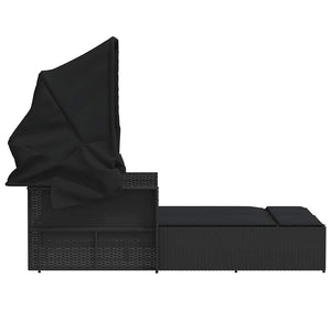 Doppel Sonnenliege mit Dach Schwarz Poly Rattan