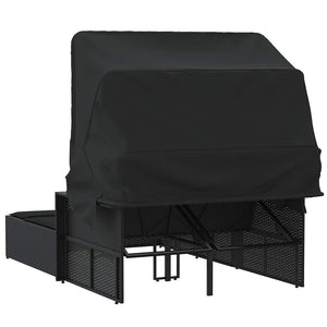 Doppel Sonnenliege mit Dach Schwarz Poly Rattan
