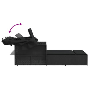 Doppel Sonnenliege mit Dach Schwarz Poly Rattan