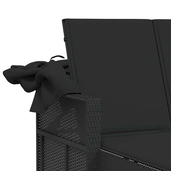 Doppel Sonnenliege mit Dach Schwarz Poly Rattan