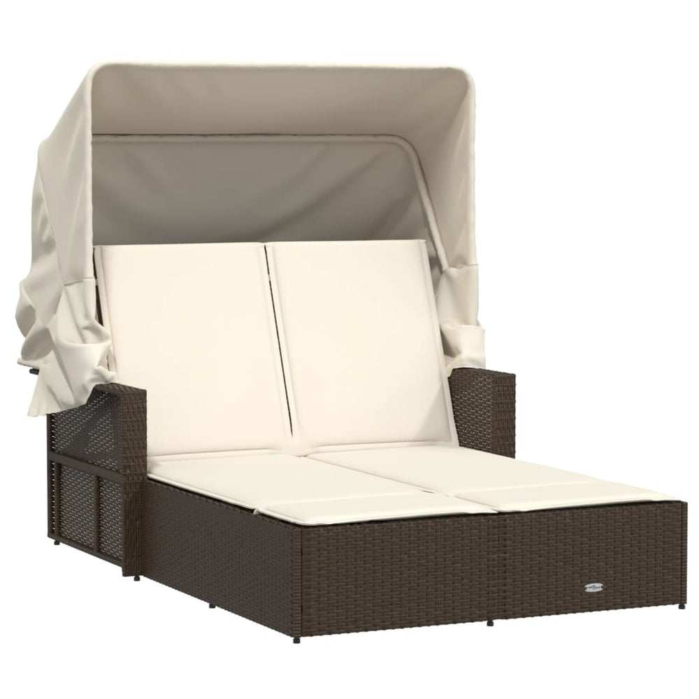 Doppel Sonnenliege mit Dach Braun Poly Rattan