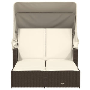 Doppel Sonnenliege mit Dach Braun Poly Rattan
